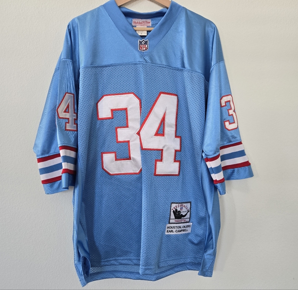 Mitchell & Ness Houston Oilers Earl Campbell #34 Powder Blue Jersey size 50